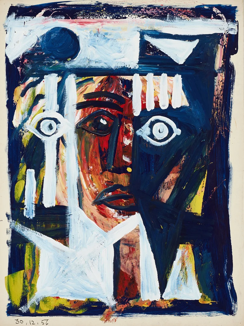 HEINZ SEVENICH (Aachen/Tyskland 1935-2023). Porträtt, daterad 30.12.56, olja på papper. — Paintings — Crafoord Auktioner Stockholm