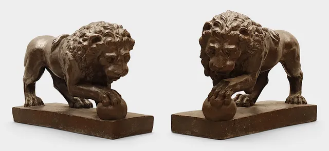 SEGÚN UN MODELO ROMANO Y DE FLAMINIO VACCA (1538–1605). Leones Médici.