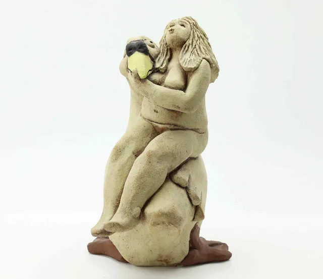 KLAS-GÖRAN KLAESSON. Skulptur, Gås & Flicka, stengods, Höganäs, signerad.