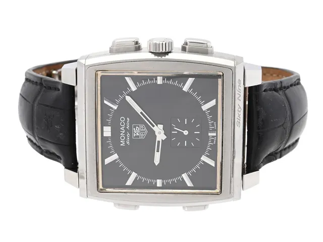 TAG HEUER, Monaco Sixty Nine, Cal 2, Serie nr. LG1432, Ref nr. CW9110.FC6177, herrur, 39 mm, stål, manuell/analog, quartz/digital, safirglas, alarm, 2-tidzoner, skadad urtavla, läderband, viklås, ca 2005, box (ej komplett, se fördjupad information), ytterkartong.