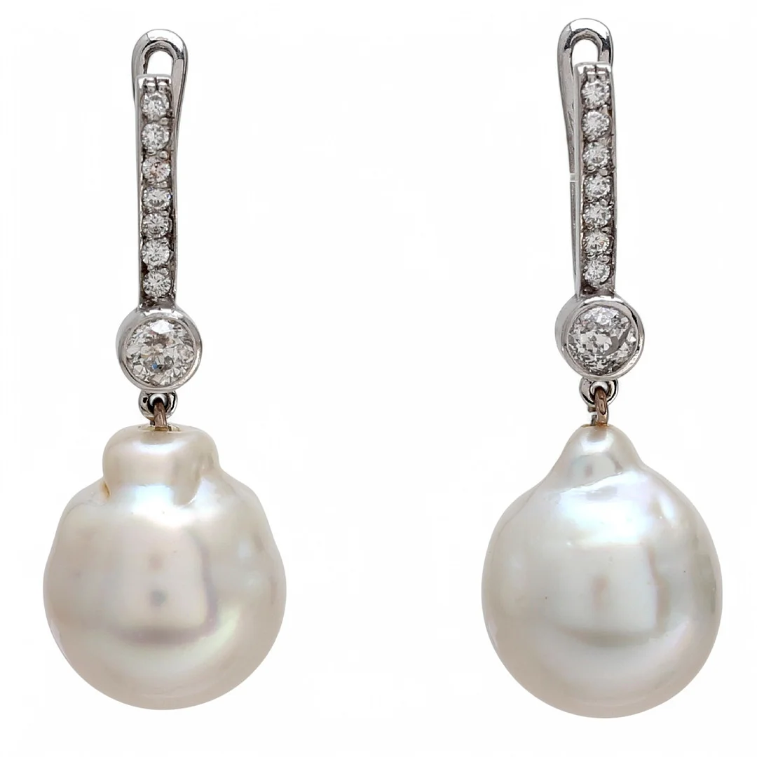 Diamonds and Australian pearls pendant earrings. — Earrings — Balclis