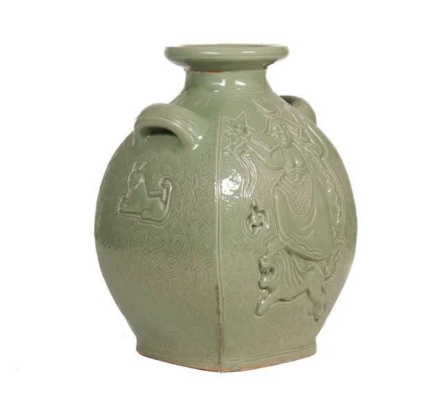 Bode Willumsen for Royal Copenhagen. Large floor vase of celadon glazed stoneware, 1927
