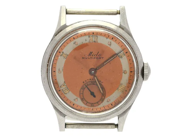 MIDO, Multifort, "Extra Flat", Cal 1014 B, Boett nr. 1146349, herrur, 30,5 mm, stål, manuell, plexiglas, liten sekundvisare, skadad urtavla, defekt, ca 1950.