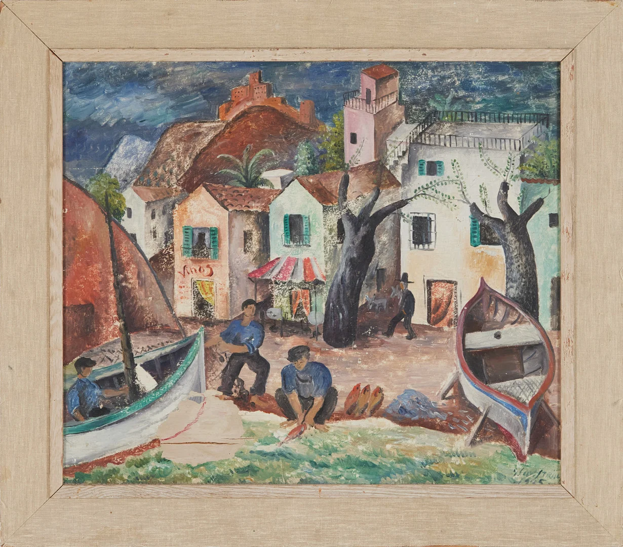 GUSTAF CARLSTRÖM. Sydländsk kustby, olja på pannå. — Paintings — Stockholms Auktionsverk Magasin 5