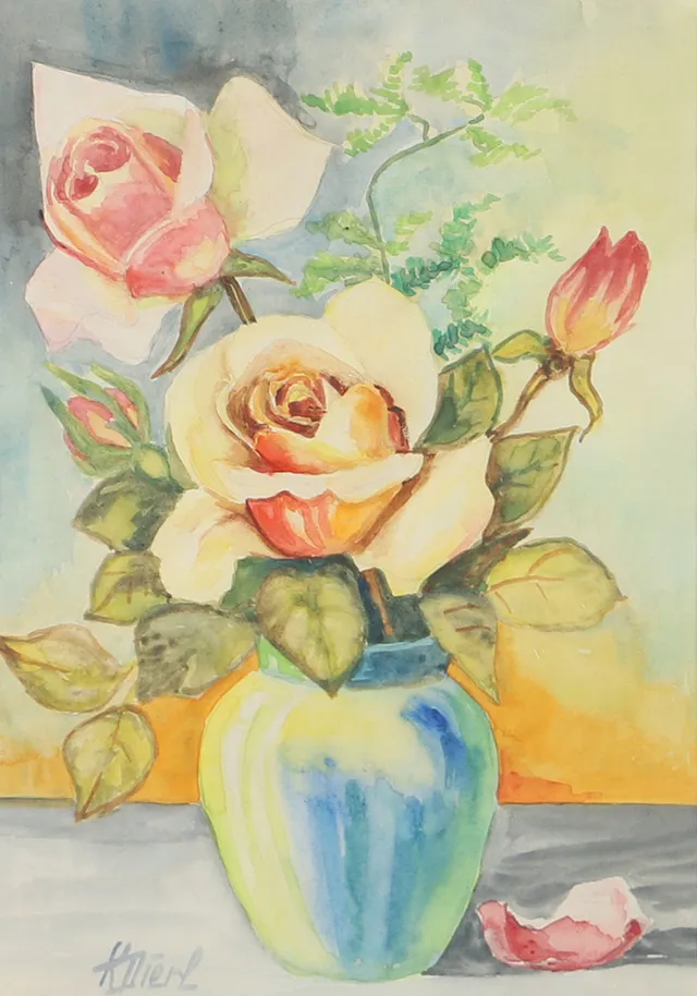 OIDENTIFIERAD KONSTNÄR. Blomsterstilleben, akvarell, otydligt signerad.