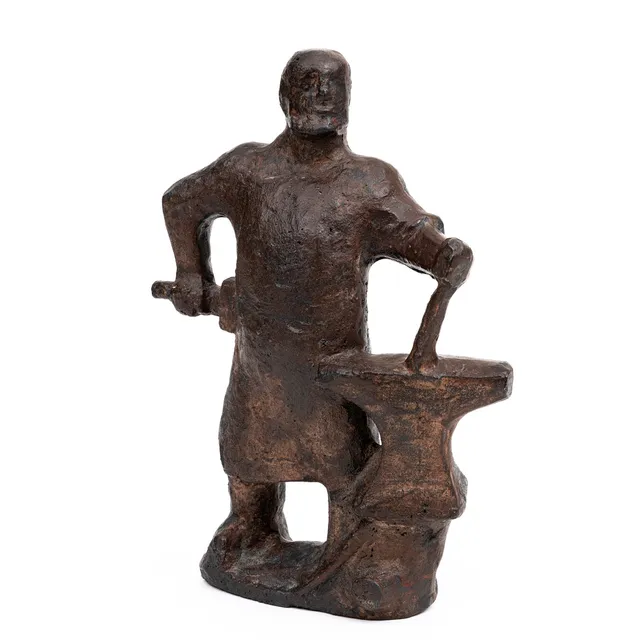 ALLAN EBELING. Skulptur, Smed vid städ, gjutjärn, signerad AE i godset.
