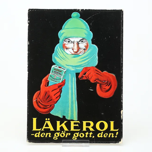 REKLAMSKYLT, Läkerol, formpressad papp, 1900-tal.
