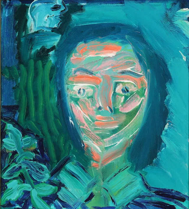 “In the Forest in the Rain”, 1974. Signed on the reverse with title and date. Oil on canvas. 43×38 cm.