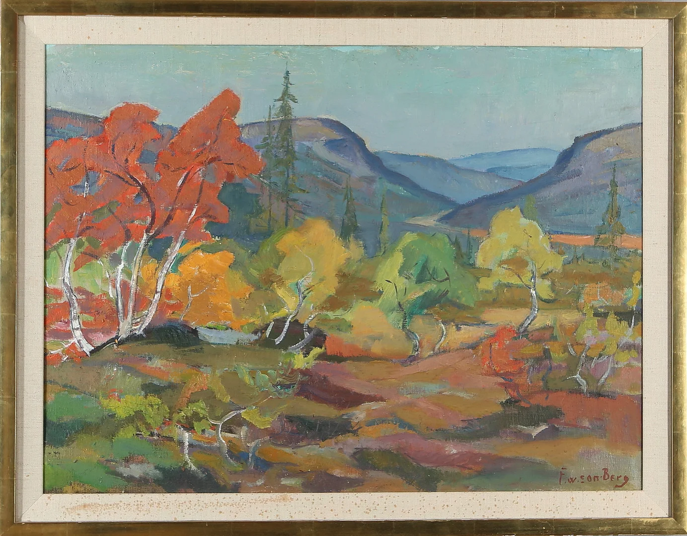 FOLKE WILHELMSSON BERG. "Höst i Härjedalen, Vemdalsskalet", olja på duk, signerad. — Paintings — Auktionshuset Kolonn