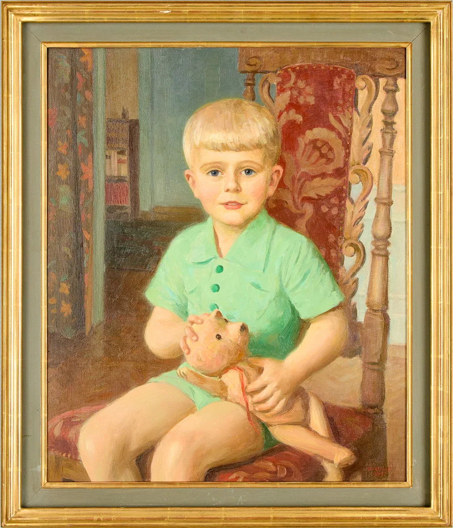 BERNHARD OSCARSSON. Pojke med nalle. — Paintings — Uppsala Auktionskammare