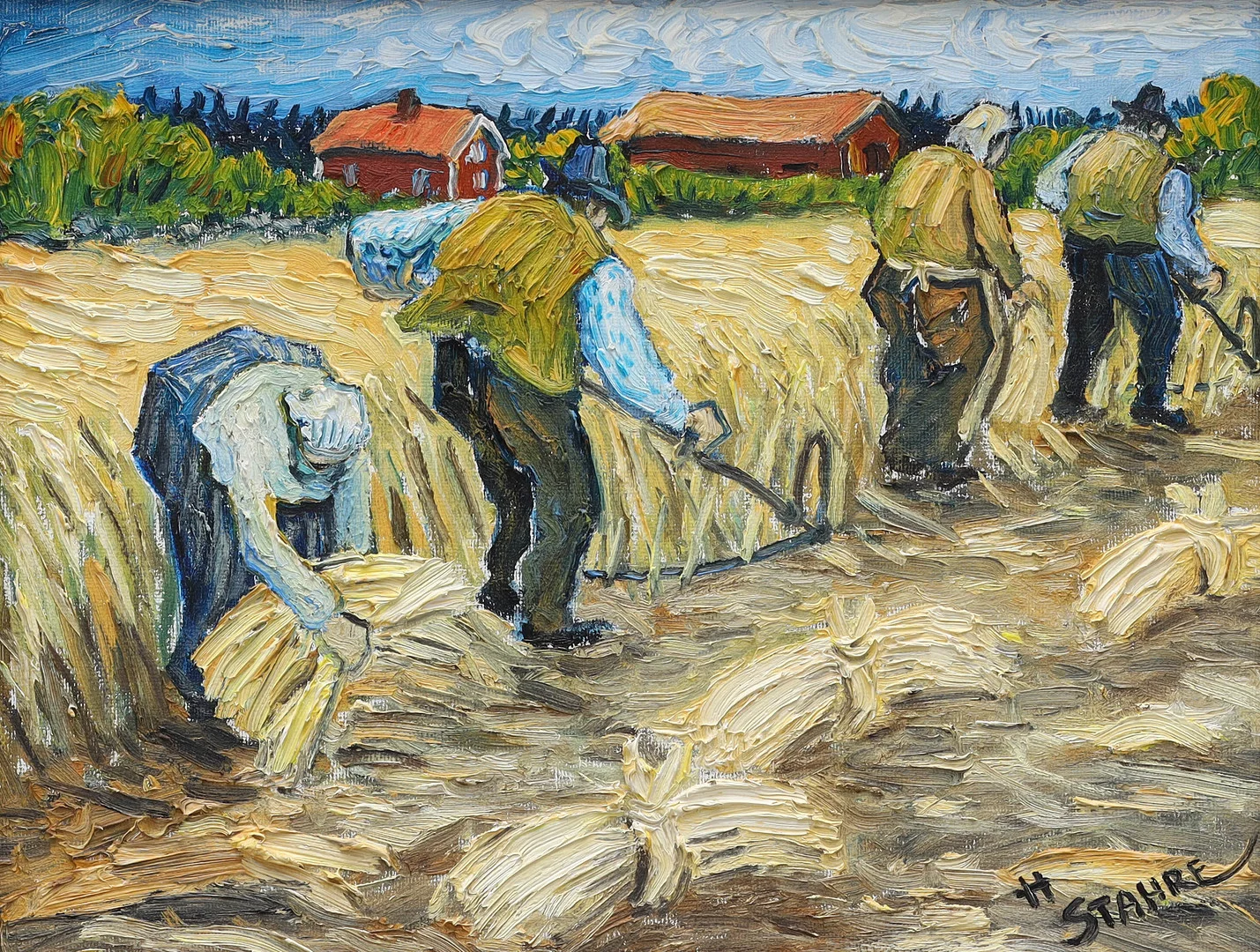 HÅKAN STAHRE. olja på duk, skördearbetare, signerad H Stahre. — Paintings — Auktionsmagasinet Vänersborg