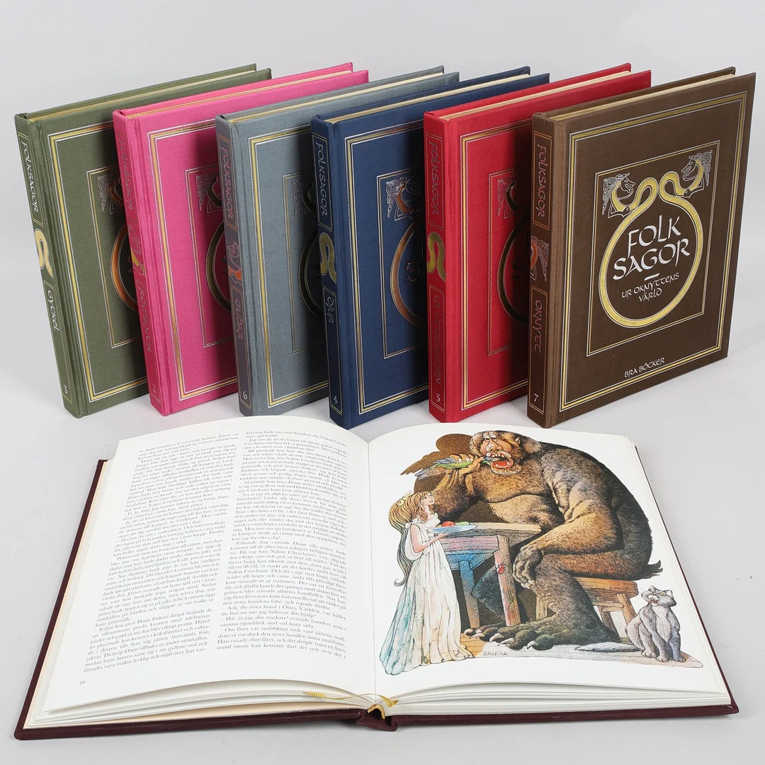 BÖCKER, 7 st, "Folksagor", Bokförlaget Bra Böcker, Höganäs, 1987-1989. — Books — Ekenbergs Auktioner