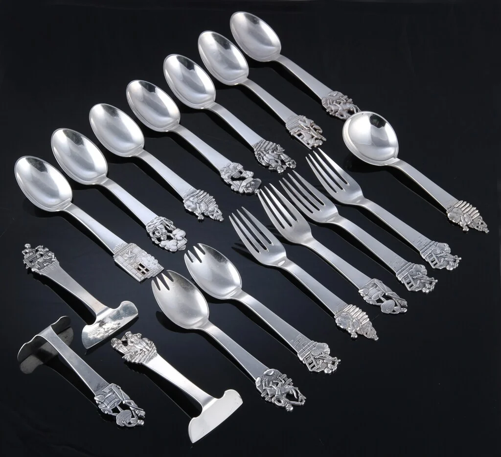 Horsens Silverware Factory. Silver children's cutlery from the 'Eventyr series' (17) — Silver, bronze, copper and pewter/Silver flatware — Lauritz
