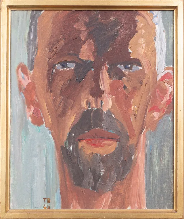 OIDENTIFIERAD KONSTNÄR. OLJA på duk, självporträtt, signerat T B, 1960-tal.