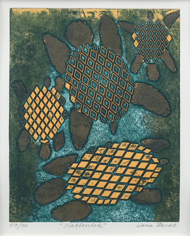 LONE RECHT (DANMARK FÖDD 1952). "Vattenlete", fotopolymen/akvatint etsning, signerad och numrerad 59/90.