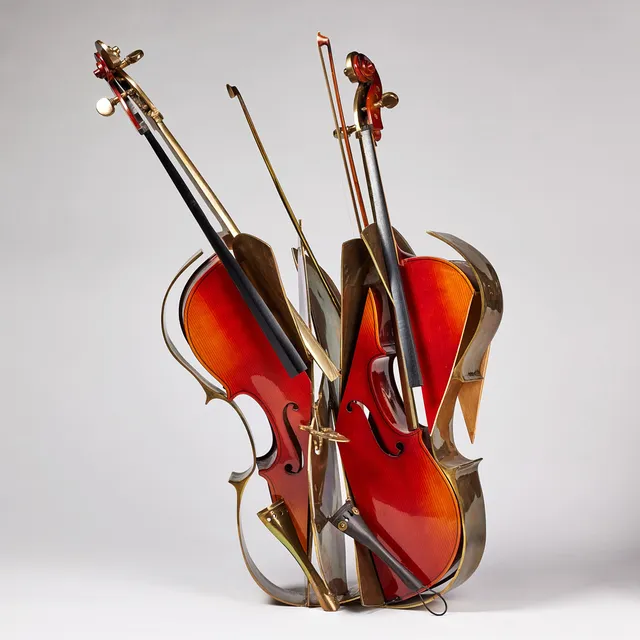 FERNANDEZ ARMAN. Thale's Cello, bronze and wood, 111.8 x 71.1 x 53.3 cm.
