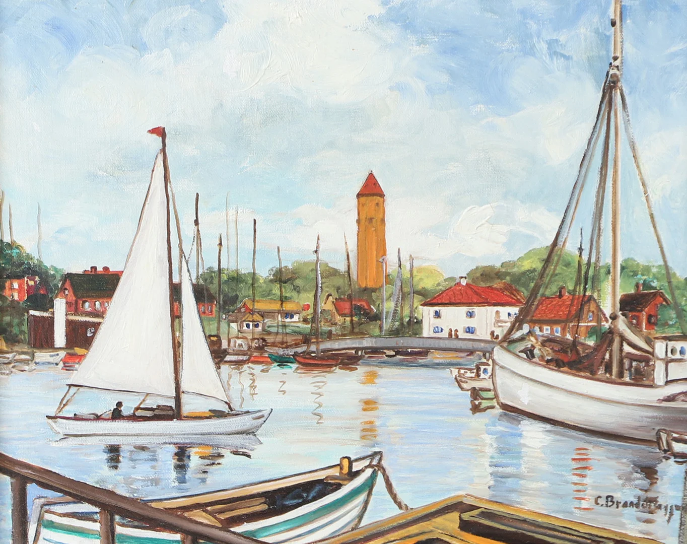 CARIN BRANDELS ENGQVIST. Motiv från Råå, olja på duk, signerad. — Paintings — Helsingborgs Auktionskammare
