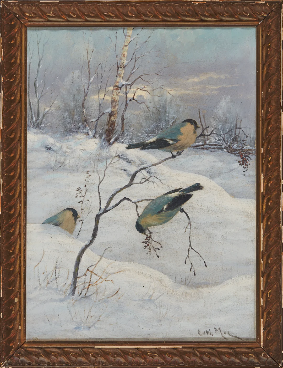 Moe, Carl — Fugler på en gren — Kunst/Maleri — Blomqvist