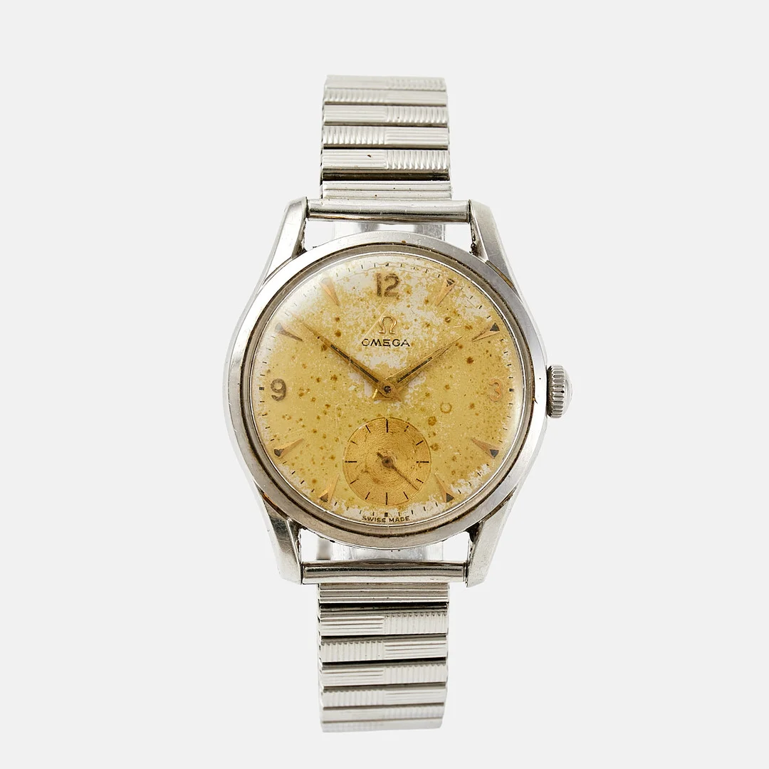 OMEGA, armbandsur, 36 mm, stål (Staybrite), ca 1952. — Wristwatches — Stockholms Auktionsverk Sickla