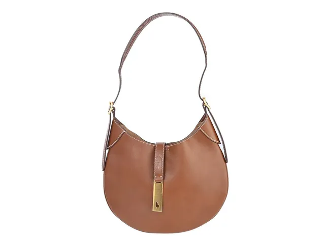 VÄSKA, POLO By RALPH LAURENT, Hobo Bag, brunt läder, guldfärgade beslag, 24x19x6 cm, avtagbar axelrem, extra axelrem, kvitto från 2025, dustbag.