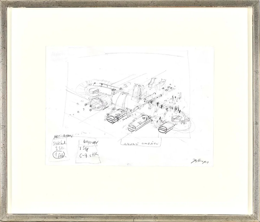 Architectural drawing. Signed Jes Fomsgaard. Pencil on paper. Sheet size 21×29 cm. — Modern Paintings/Modern art — Bruun Rasmussen