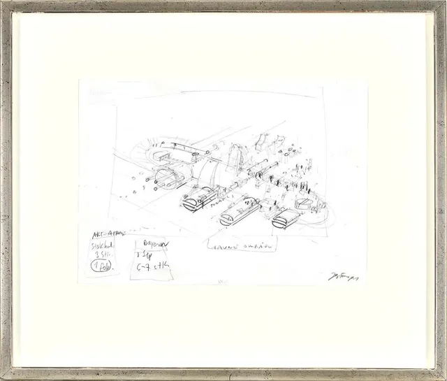 Architectural drawing. Signed Jes Fomsgaard. Pencil on paper. Sheet size 21×29 cm.