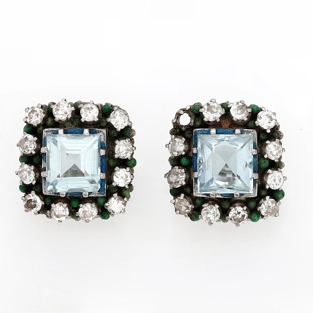 JAUME MERCADÉ. Rosette earrings with aquamarines and diamonds, circa 1930. — Earrings — Balclis