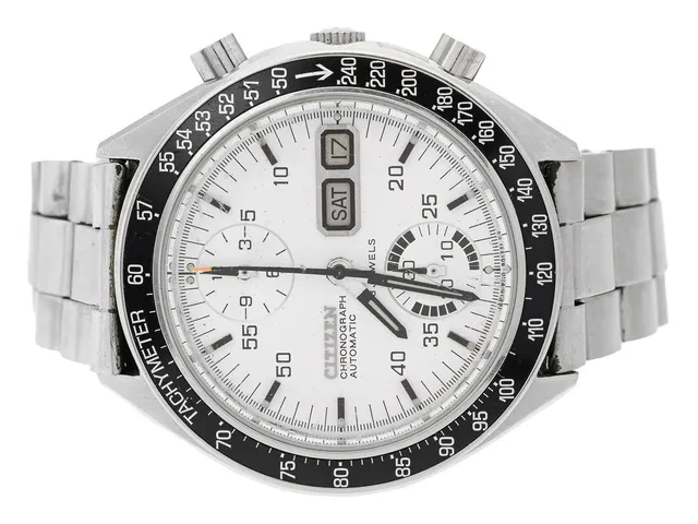 CITIZEN, Chronograph, "Tachymeter", s.k. "Speedy", Cal 8110A, Serie nr. 70500803, Boett nr. 4-901207 TA/67-9313, kronograf (Flyback), herrur, 39 mm, stål, automatisk, mineralglas, dag, datum, skadad urtavla, servicebehov, originallänk (storleksändras ej), viklås, ca 1977.