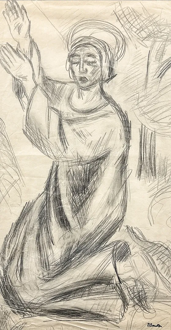 BIRGER BERNDTSON. "Händerna uppåt", blyerts, stämpelsignerad, 1920/30-tal.