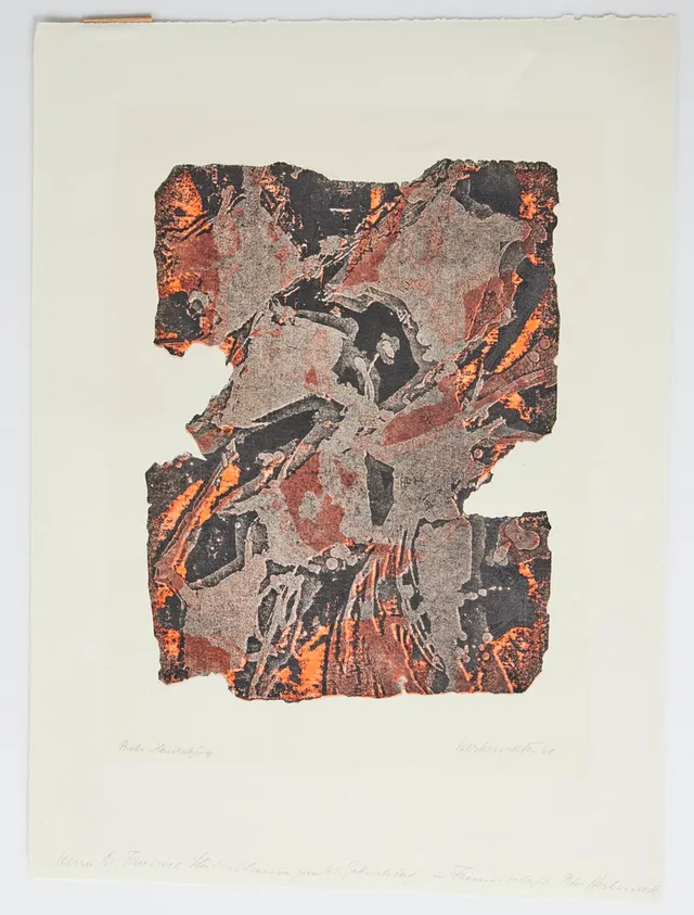 PETER HERKENRATH. Farblithografie, Abstrakte Komposition, 1961.