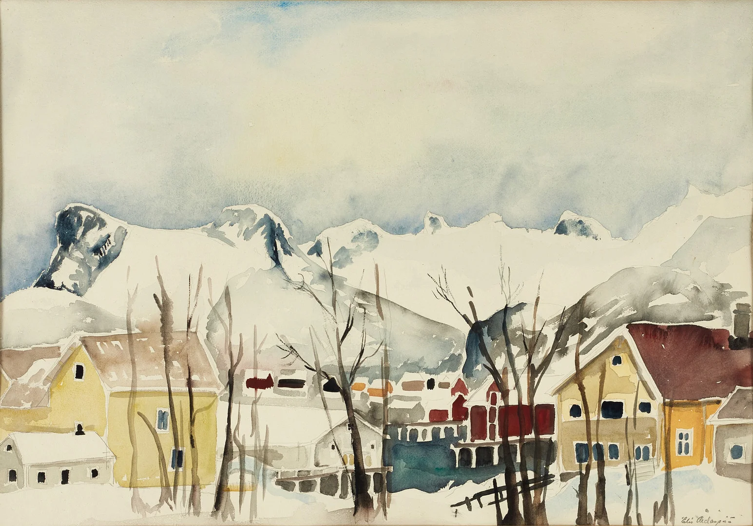 ELIS AIDANPÄÄ (1932-2010): småhusbebyggelse, akvarell. — Paintings — Crafoord Auktioner Stockholm