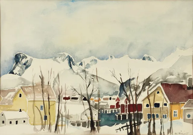 ELIS AIDANPÄÄ (1932-2010): småhusbebyggelse, akvarell.