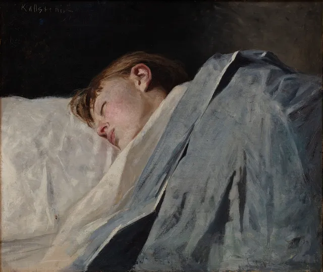 GOTTFRID KALLSTENIUS. Sovande flicka. Olja på duk.