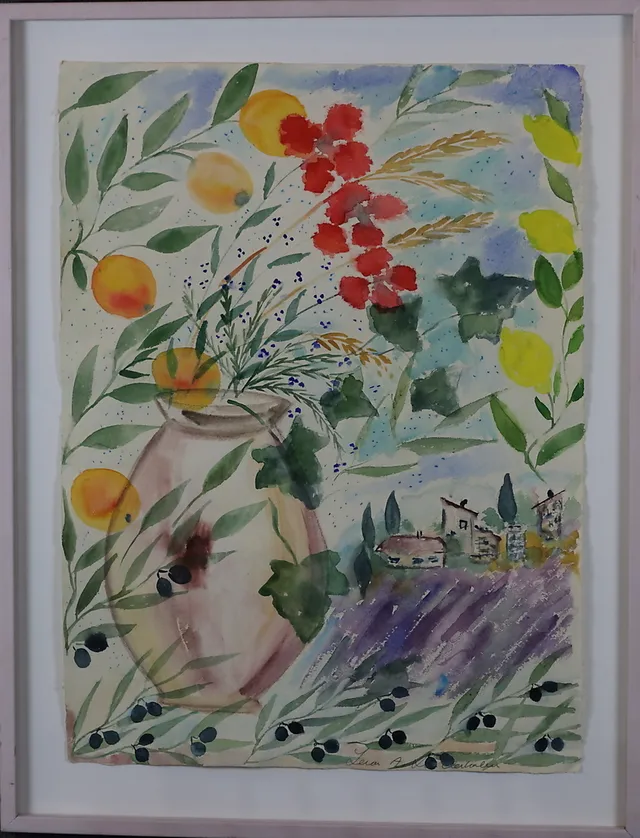 LENA LINDERHOLM. Akvarell, provenceinspirerat motiv, signerad.