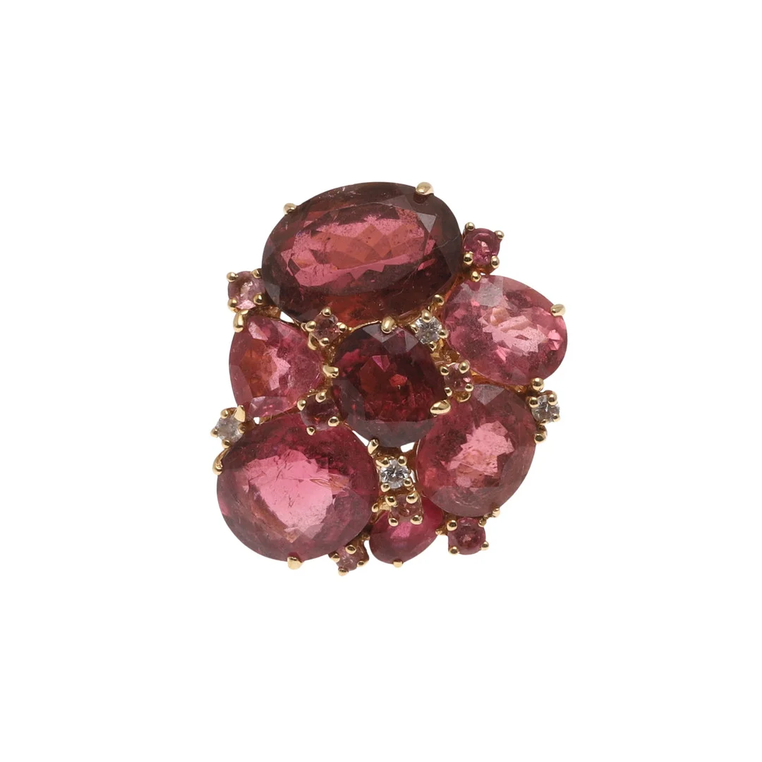 A PINK TOURMALINE AND DIAMOND CLUSTER RING BY TAYMA. — Rings — Lawrences Auctioneers