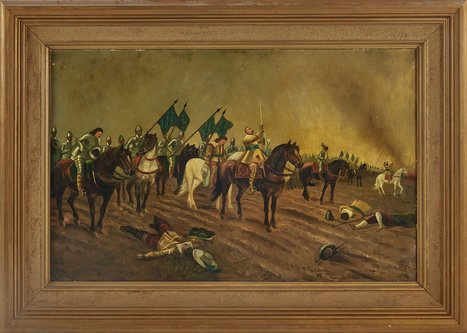 CARL GABRIEL WADELL (1865-1909). efter Louis Braun (1836-1916), Slaget vid Lützen med Gustav II Adolf, olja på duk, signerad, daterad 1892. — Paintings — Stockholms Auktionsverk Magasin 5