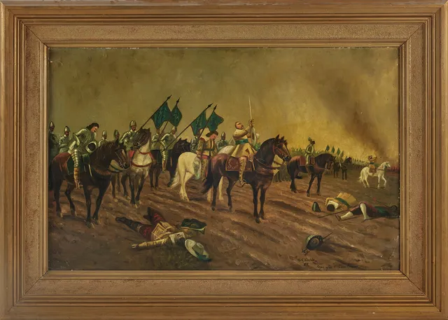 CARL GABRIEL WADELL (1865-1909). efter Louis Braun (1836-1916), Slaget vid Lützen med Gustav II Adolf, olja på duk, signerad, daterad 1892.