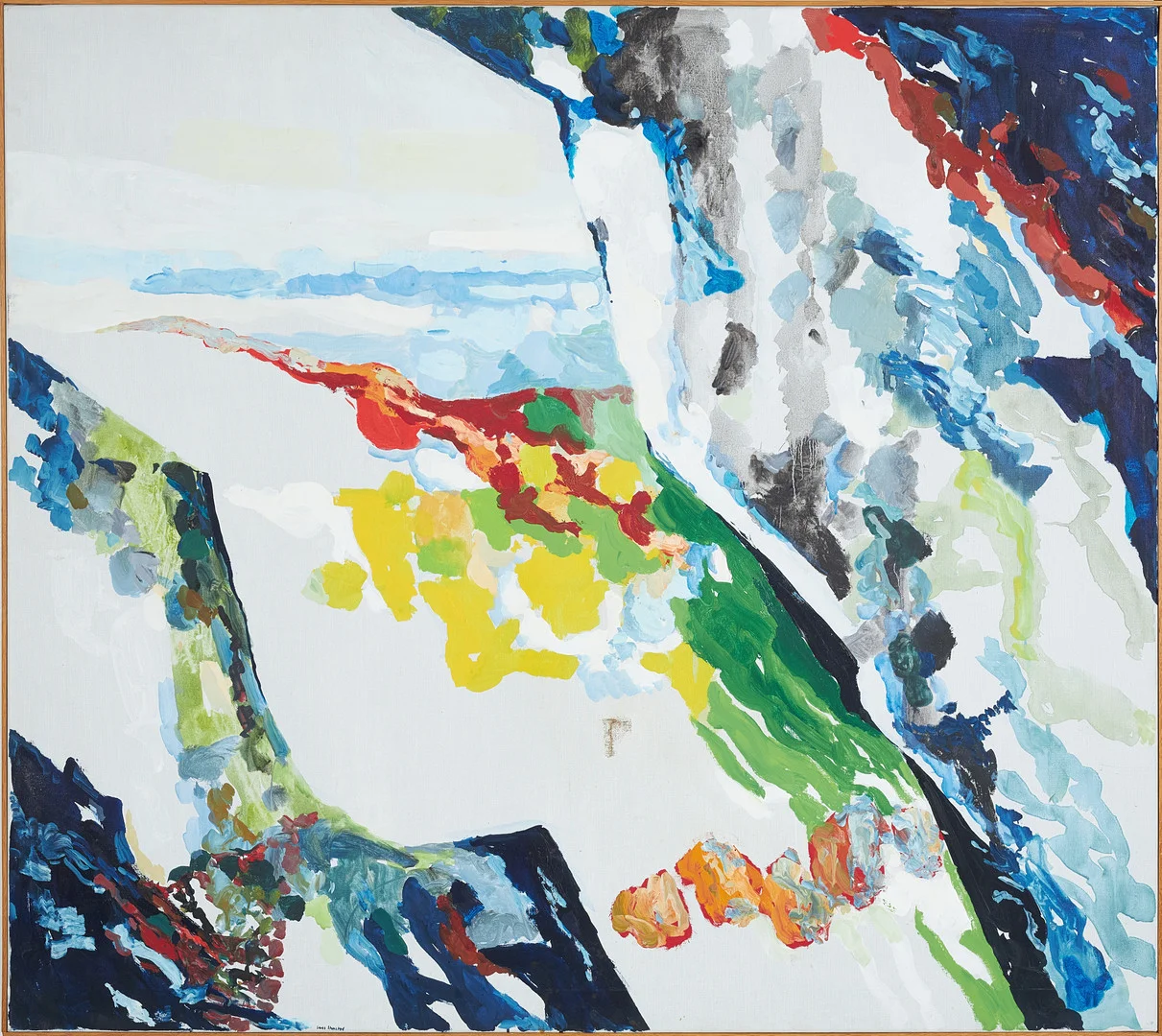 LARS STENSTAD. "Klyftan I" Abstrakt komposition, olja på duk, signerad, a tergo utställningsetikett. — Paintings — Stockholms Auktionsverk Sickla