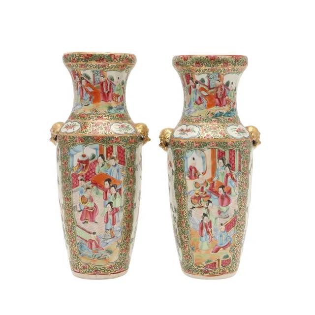 PAIR OF CHINESE CANTONESE VASES.