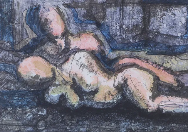 ANETTE ENGLUND. "Sommarnatt", färglitografi, signerad.