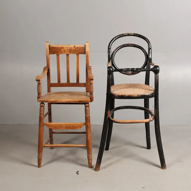 TWO EARLY 20TH CENTURY CHILDREN'S HIGH CHAIRS (2).