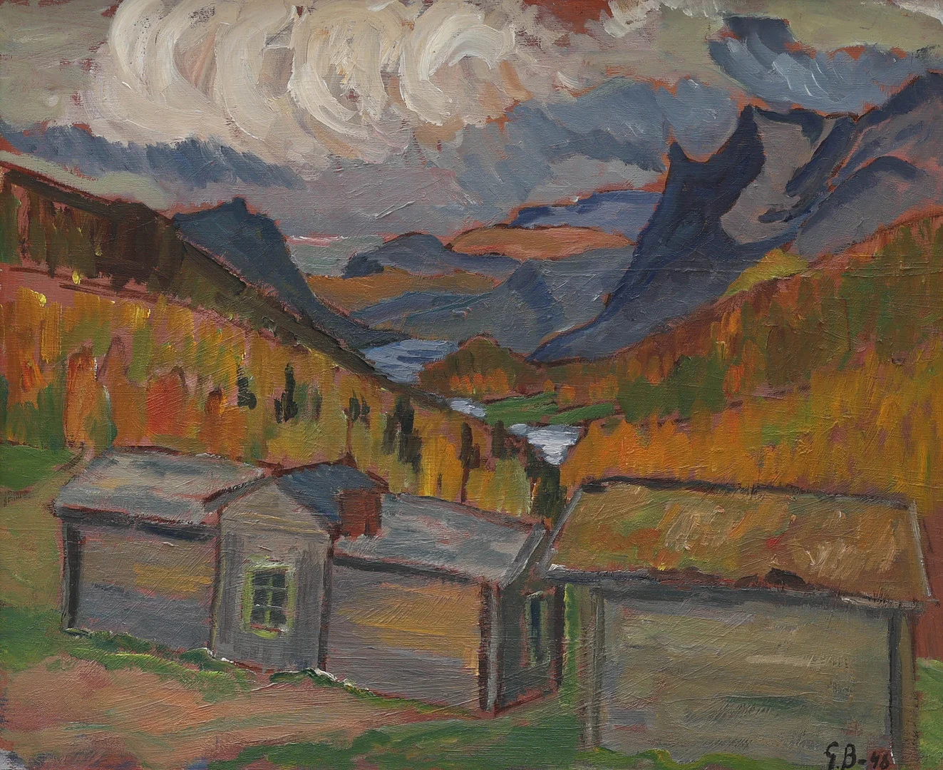 OIDENTIFIERAD KONSTNÄR. olja på pannå, norskt fjällandskap, monogramsignerad G.B, daterad -48. — Paintings — Auktionsmagasinet Vänersborg