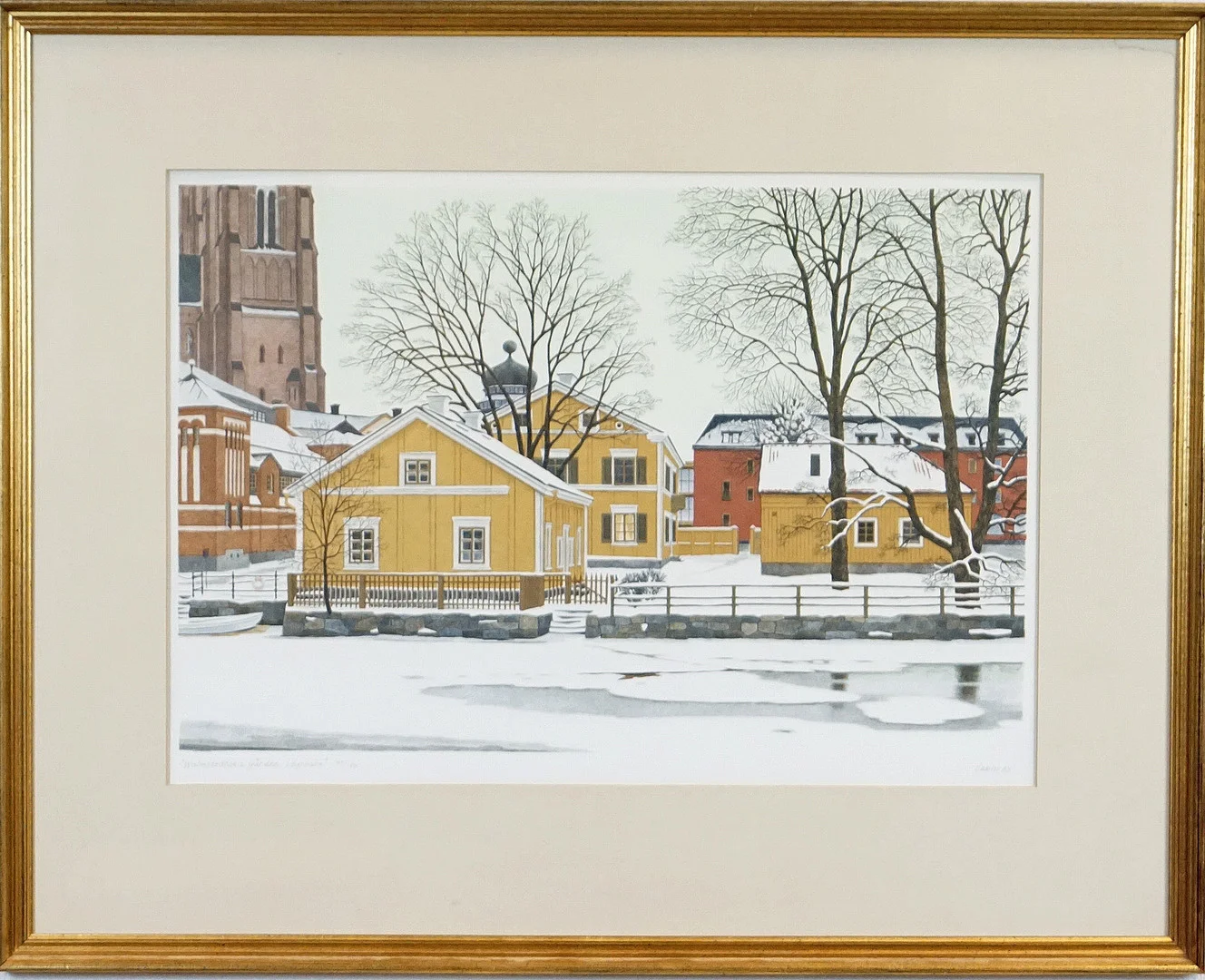 CARIN AX (1915-2006), "Walmstedska Gården, Uppsala", färglitografi, signerad och numrerad 105/150. — Engravings & Prints — Roslagens Auktionsverk
