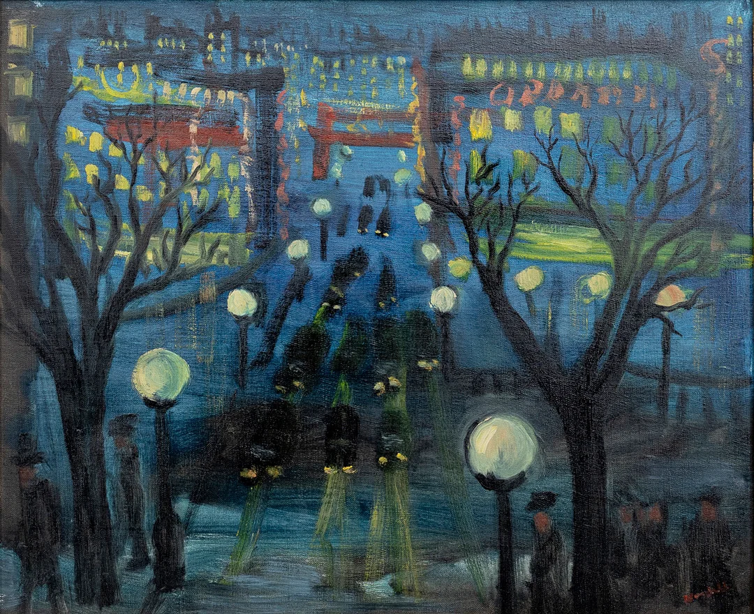 ESKIL NORDELL. "Blå natt Paris". olja på duk, signerad. — Paintings — Auktionshuset Kolonn