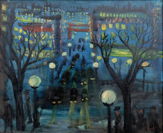 ESKIL NORDELL. "Blå natt Paris". olja på duk, signerad.