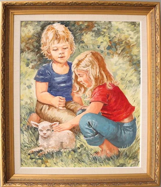 MONICA SMETANA. Olja på duk, barnmotiv, signerad.