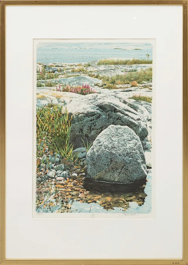 GÖRAN HAHNE. Skärgårdsmotiv, färglitografi signerad och numrerad 211/360.
