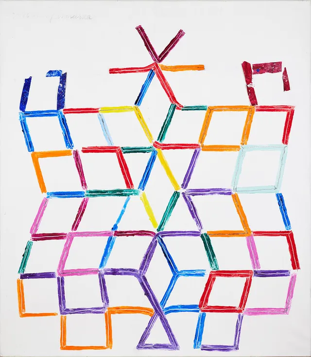 TORSTEN ANDERSSON (1926-2009). Friställ pinnarna, olja och kollage på duk, 150 x 130 cm.