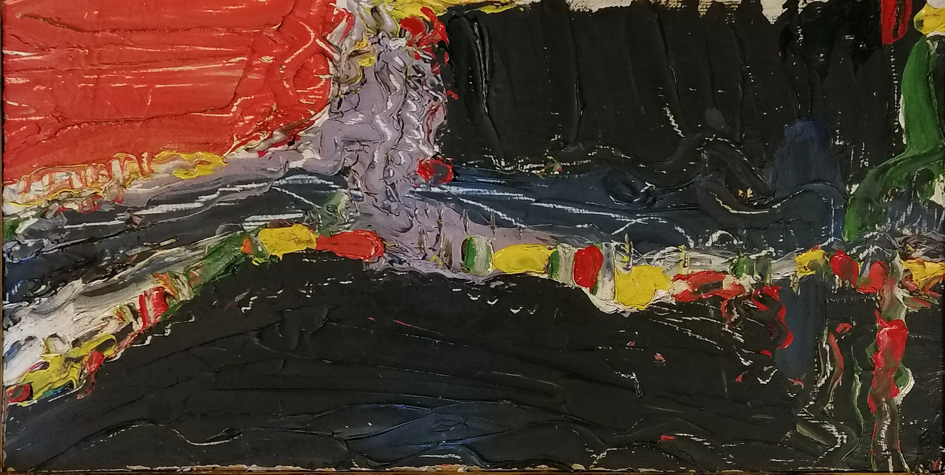MID CENTURY ABSTRACT OIL PAINTING WITH SIGNATURE ON REVERSE (+ LOXWOOD). — Paintings — Acreman St Auctioneers & Valuers