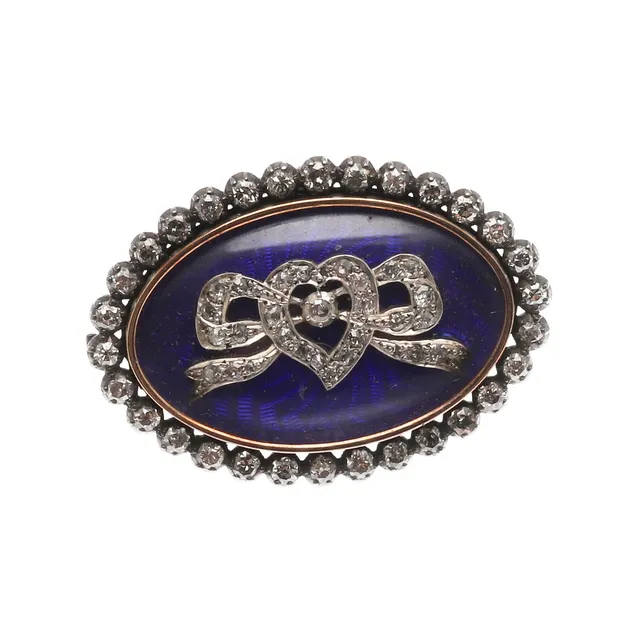 A GEORGIAN DIAMOND AND ENAMEL BROOCH.